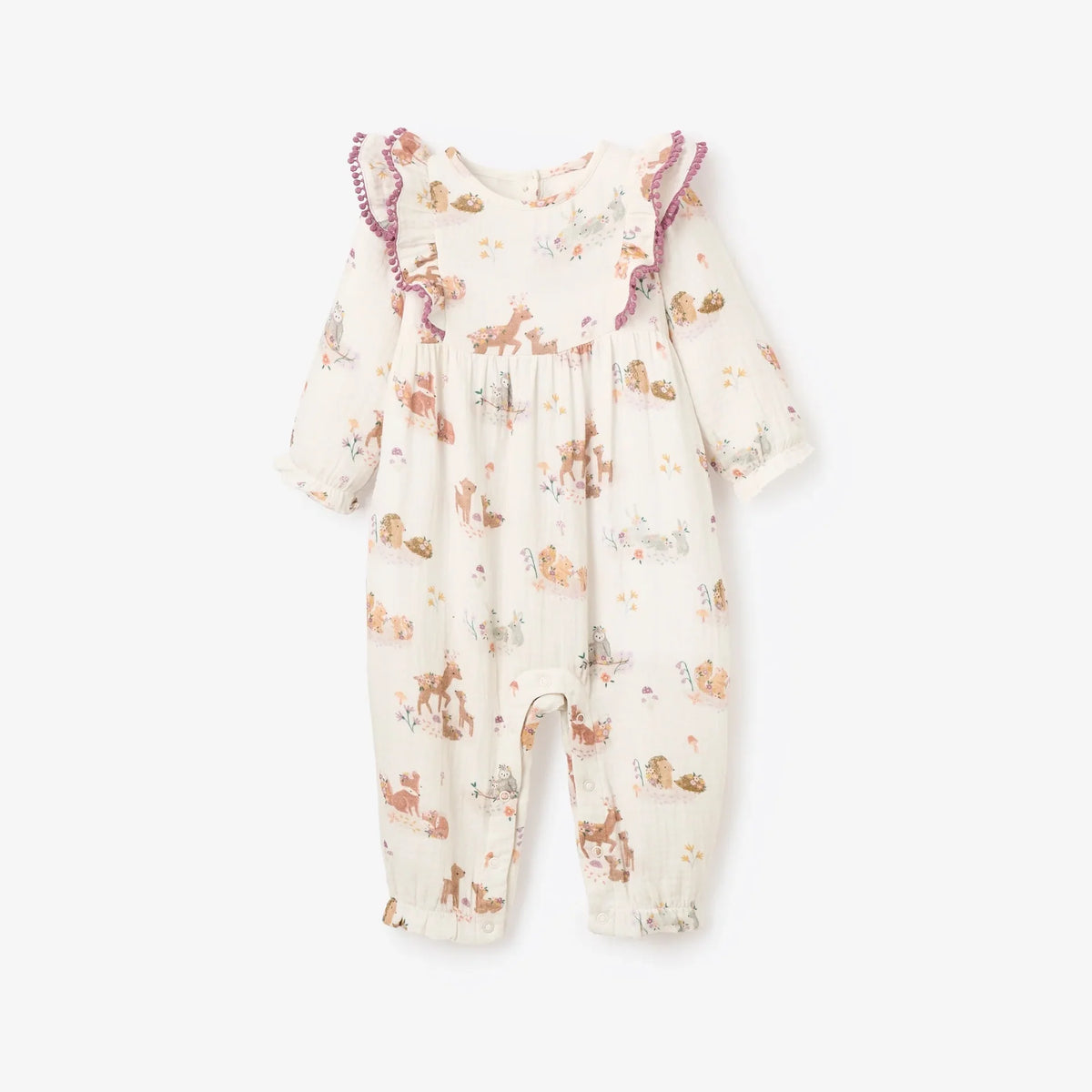 FOREST FAMILY ORGANIC MUSLIN RUFFLE JUMPSUIT - 6-9 meses
